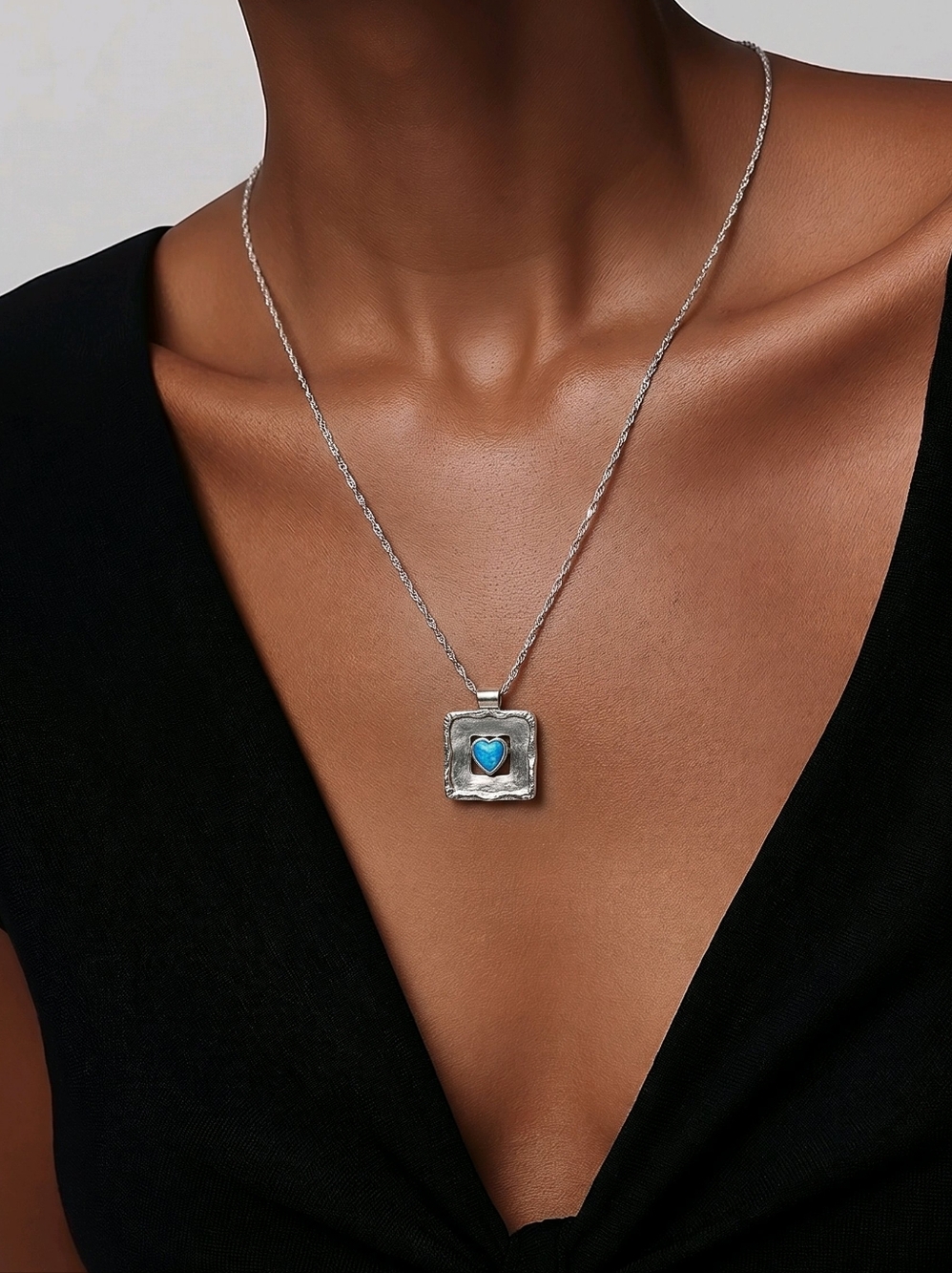 Romantic 925 Silver Opal Heart Necklace